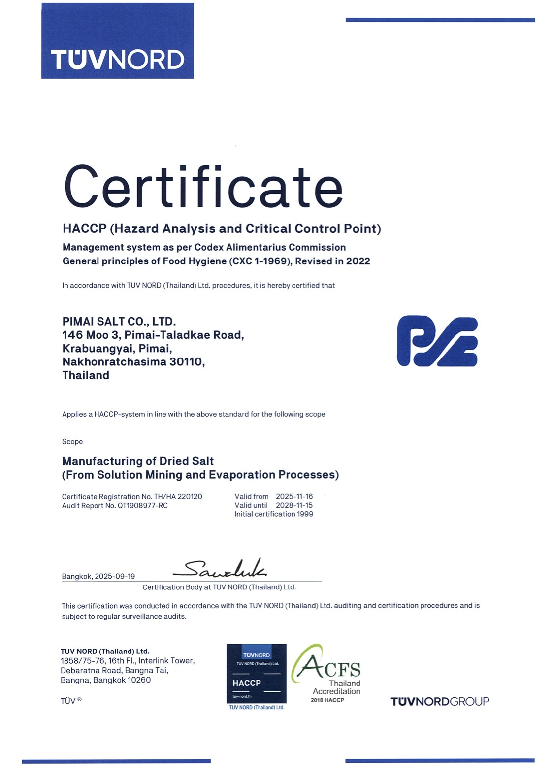 HACCP UA - Certificate Pimai Salt (ACFS)
